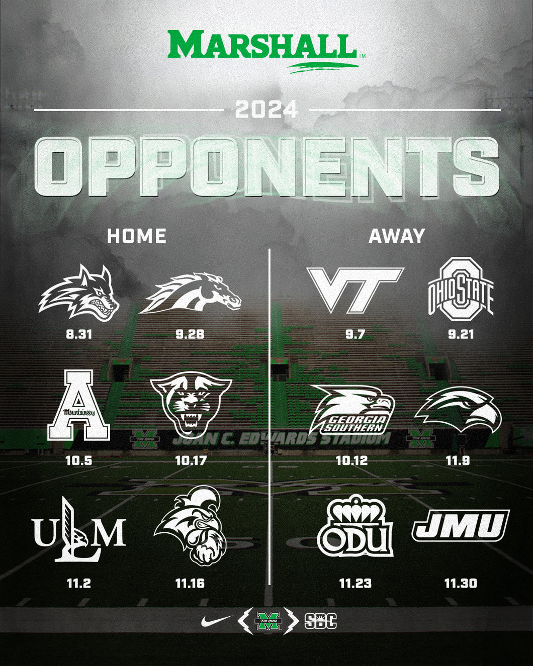 UP TO 6 Marshall Thundering Herd 2024 Football Season Tickets 5th Row Lower Level