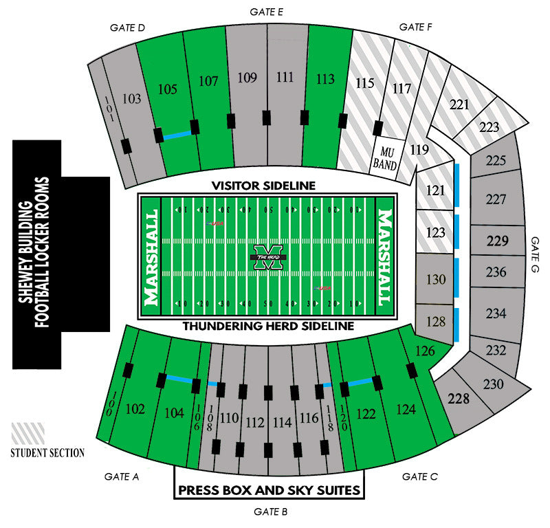 UP TO 6 Marshall Thundering Herd 2025 Football Season Tickets 5th Row Lower Level